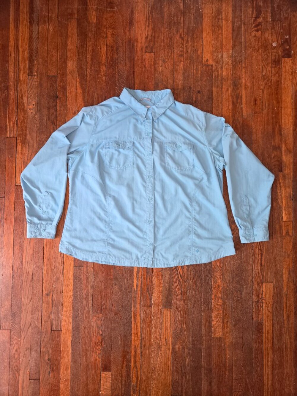 Columbia Blue UPF 50 Long Sleeve Button Up Hiking Shirt